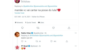 Pablo Vitar's tweet was printed saying he wanted to sing at Lula's inauguration