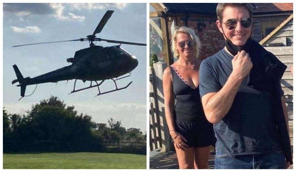 The family provides a park for a helicopter landing and Tom Cruise is surprised in the backyard