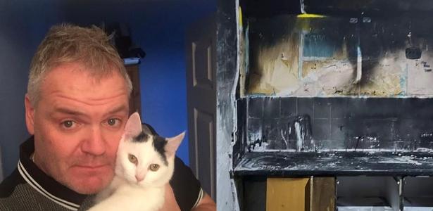 The cat scratches the owner's face to wake him up and save him from the fire