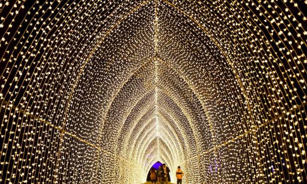People walk through the Winter Cathedral while visiting the 