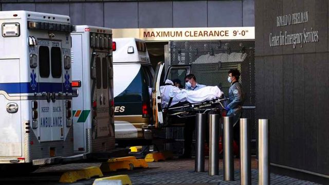 An ambulance transporting a patient to the hospital