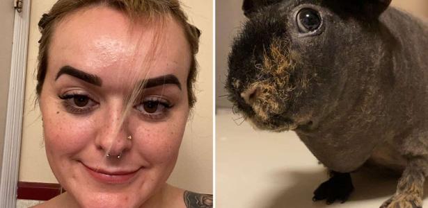 A woman sleeps on the floor and has a guinea pig boom