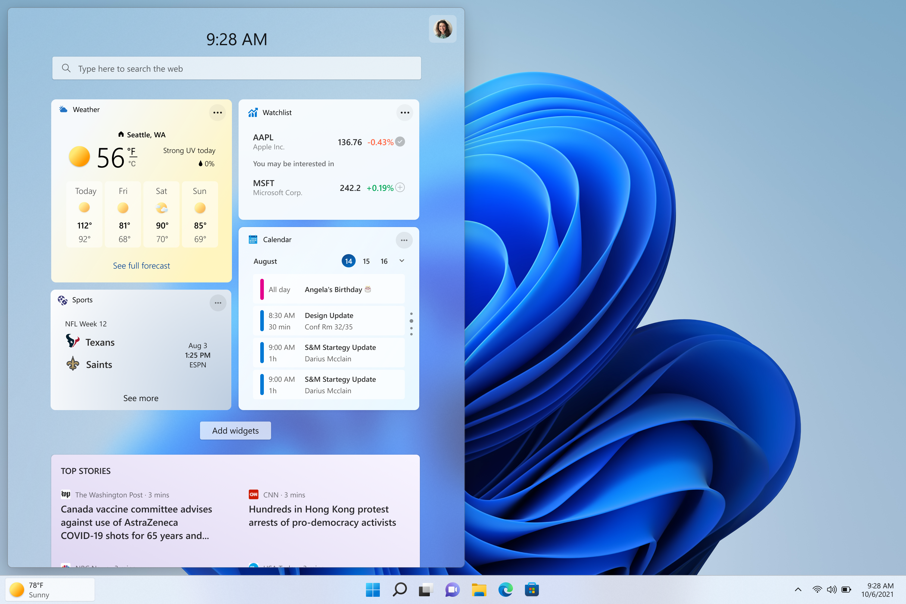 New beta placement for Widgets on Windows 11. (Source: Microsoft / Reproduction)