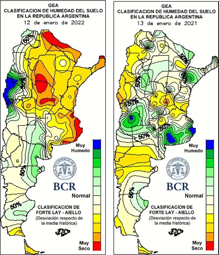 Soil moisture levels in Argentina 2022-2021