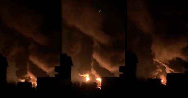 A Russian missile hits an oil station in Kiev, the capital of Ukraine