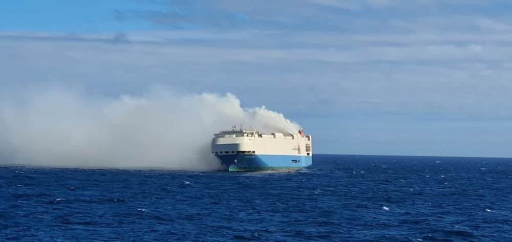 A cargo ship caught fire in the Atlantic Ocean with more than 1,000 Porsche cars on board