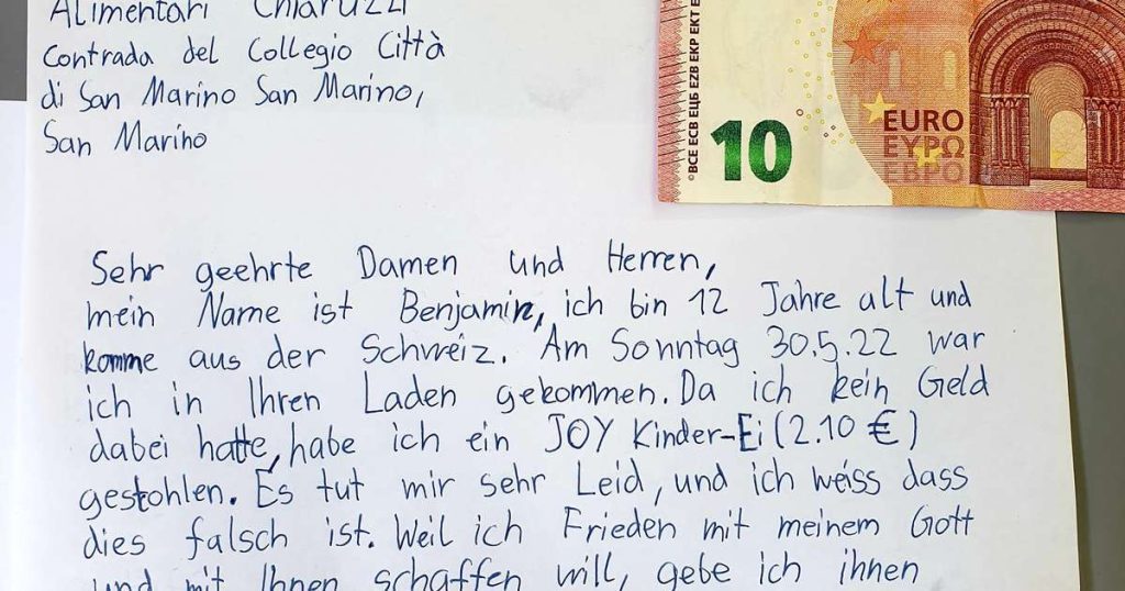 Boy writes letter and apologizes for stealing Kinder Egg in Italy