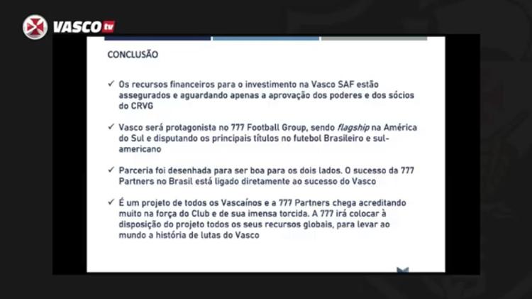 Closing of the 777 Partners Slide on the Company's Strategic Plans for Vasco's SAF - Cloning / Vasco TV - Cloning / Vasco TV