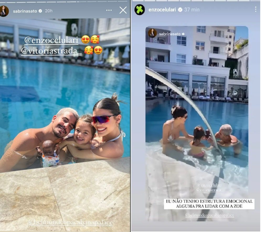 Sabrina Sato shows her daughter Zoe playing in the pool with Enzo Cellulari Vittoria Strada