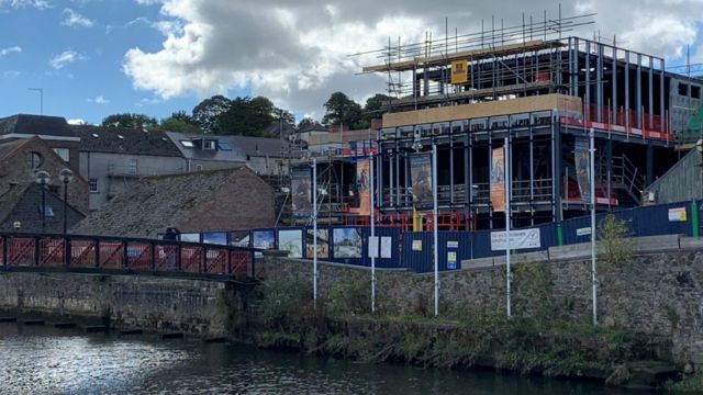 Scaffolding erected at the site of the Ocky White store