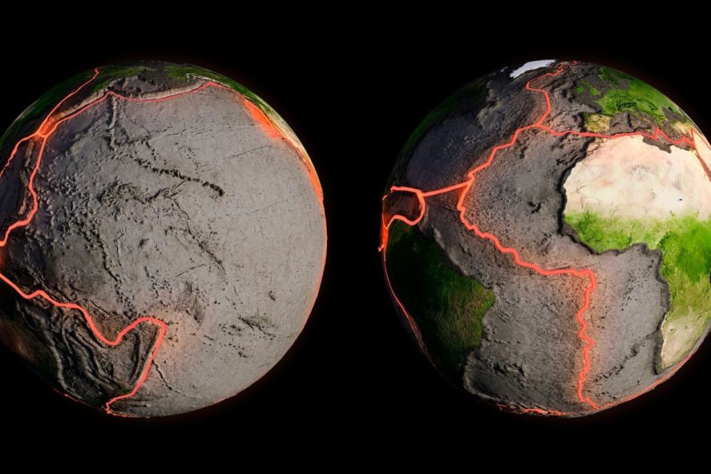The video shows billions of years of moving tectonic plates