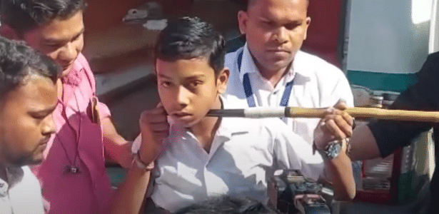 A boy gets his neck punctured while throwing a javelin at a school sports festival